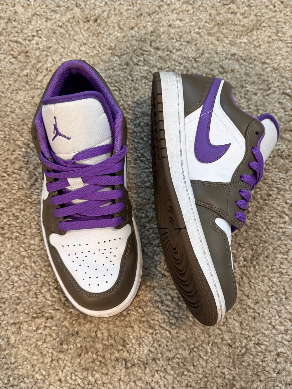 Men’s Jordan 1 Low purple and brown sneakers, US 7 or women’s 8.5